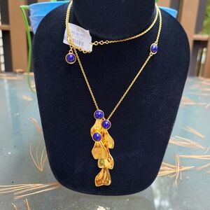 Oscar de la Renta Gold Necklace with Blue Accent. #123